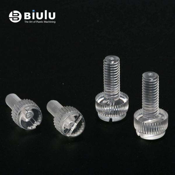 Plastic PMMA Machining Slotted Knurled Rond Pan Head Transparent Screw