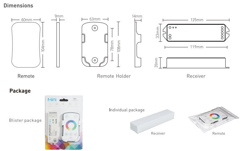 433.92 MHz Wireless RGBW LED Strip Controller , Rf Controller For Led Strip