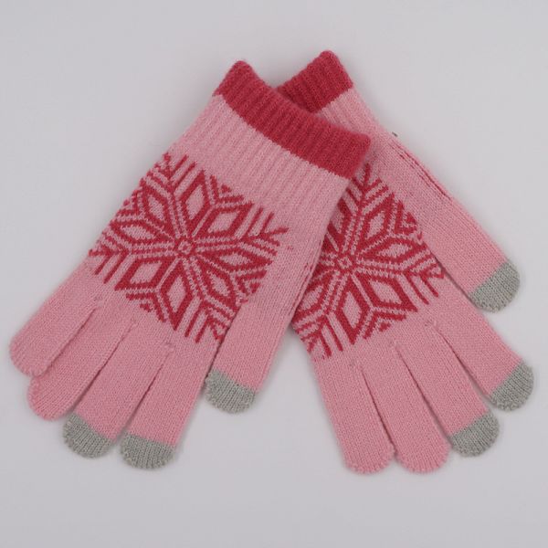 2017 New Design Nitrile Conductive Fiber Materials Jacquard Winter Knit Magic Touch Screen Gloves Women