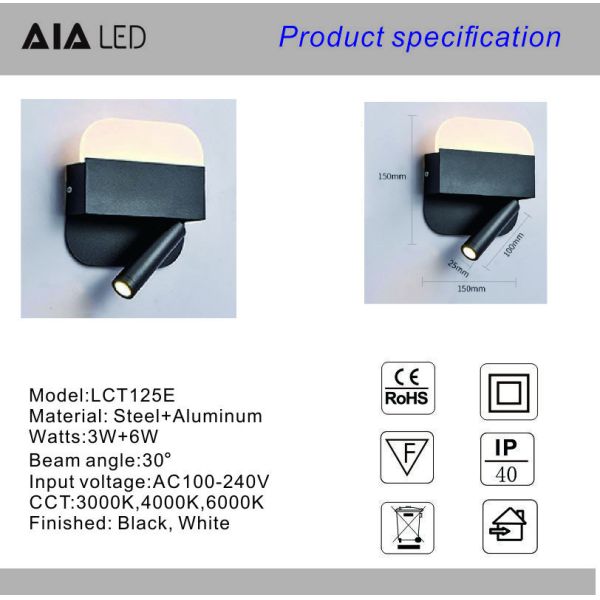 Wall lamp modern bedroom study lens acrylic shade wall light led simple living room lamp creative hotel bed