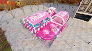 China Pink Color Inflatable Water Playground 20*15m For Summer Feeling on sale