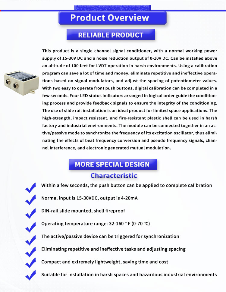 UME1000Y LVDT RVDT Half Bridge Sensor For Industrial Temperature Range 32-160℉ 0-70C