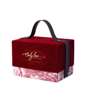 China Red Special Paper paperboard gift boxes with leather handle for gift wedding party package on sale