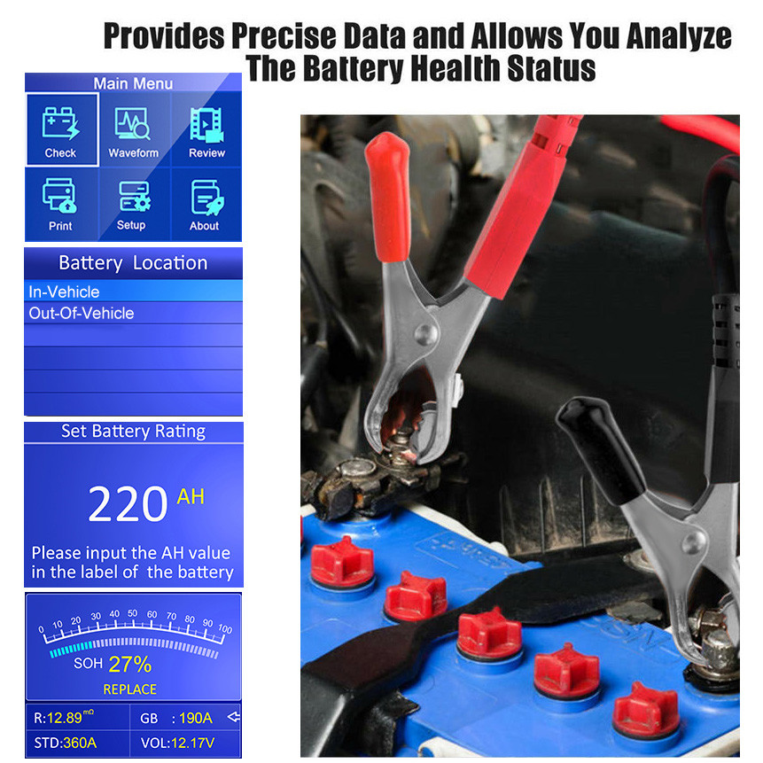 Cranking Test Car Battery Tester Kw600 With Data Storage And Print 2 Years Warranty