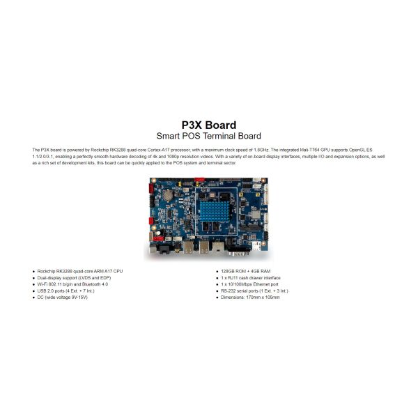 P3X Smart POS Terminal Mainboard with Primary LVDS, Secondary LVDS, Primary EDP, Secondary EDP