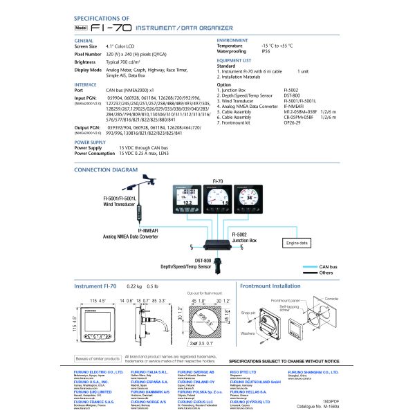 FURUNO FI70 4.1 Color LCD 15 VDC CAN bus instrument/data organizer Global Maritime Distress And Safety System