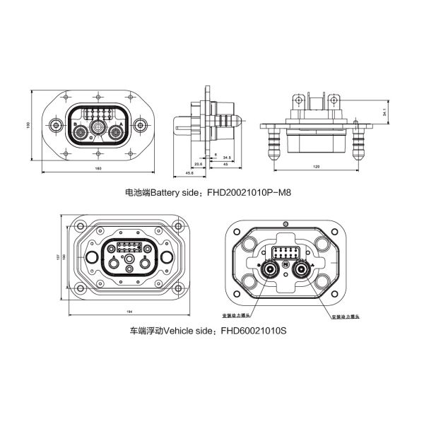 Lithium Battery 250A Hybrid Power Connector RoHS Certification