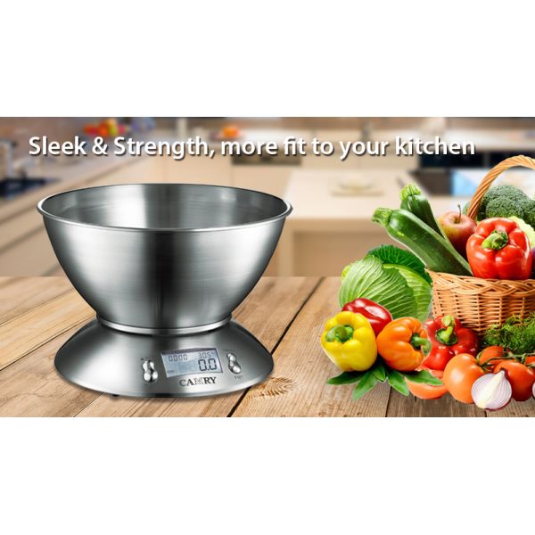 5kg Maximum Weight Recommendation Stainless Steel Electronic Kitchen Scale with Scale Tray Timer and Digital Thermometer