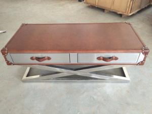 Wholesale Stainless Steel Frame Side Coffee Table Top Genuine Leather Italian Style from china suppliers