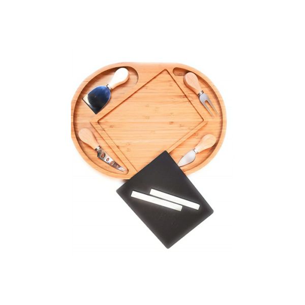 Bamboo Cheese Board with Cutlery Knives Set and Slate Cheese Board