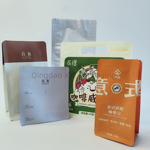 Coffee Packing 8 Side Seal Bag Plastic Self Seal Gusset Standing Pouch Flat Bottom