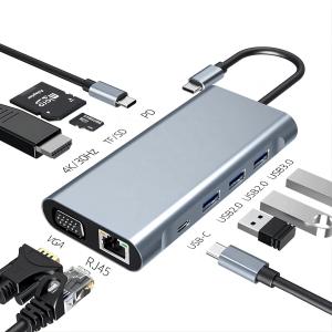 China USB C Type C 10 In 1 Docking Station with 4K HDTV VGA Lan RJ45 USB3.0 Card Reader PD on sale