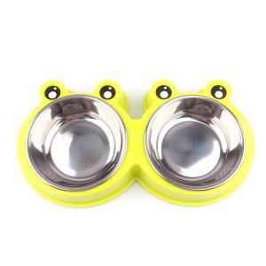 China Double Bowls Pet Food Feeder Cute Modeling Frog Shape Easy Cleaning on sale
