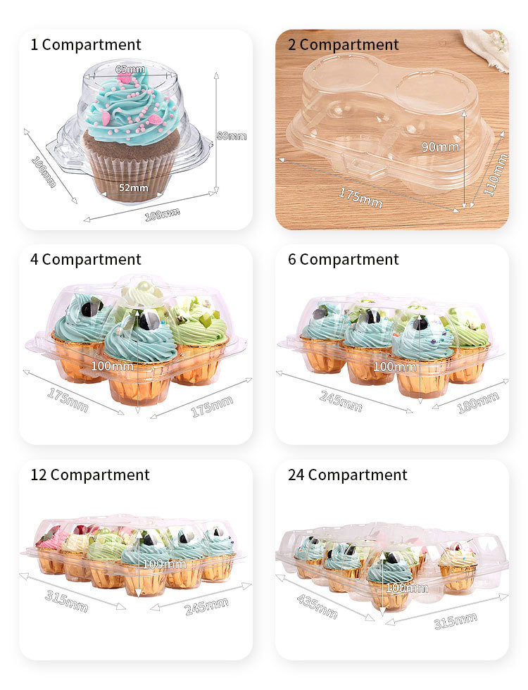 Embedded Snap Lock 12 Count Cupcake Containers With Separate Compartments