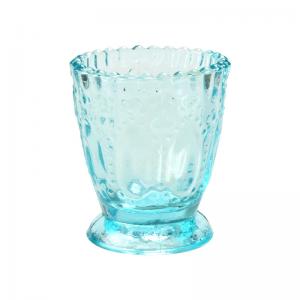 China Recycled Blue Glass Candle Jars Ribbed 4OZ Small Coloured Glass Candle Holders on sale