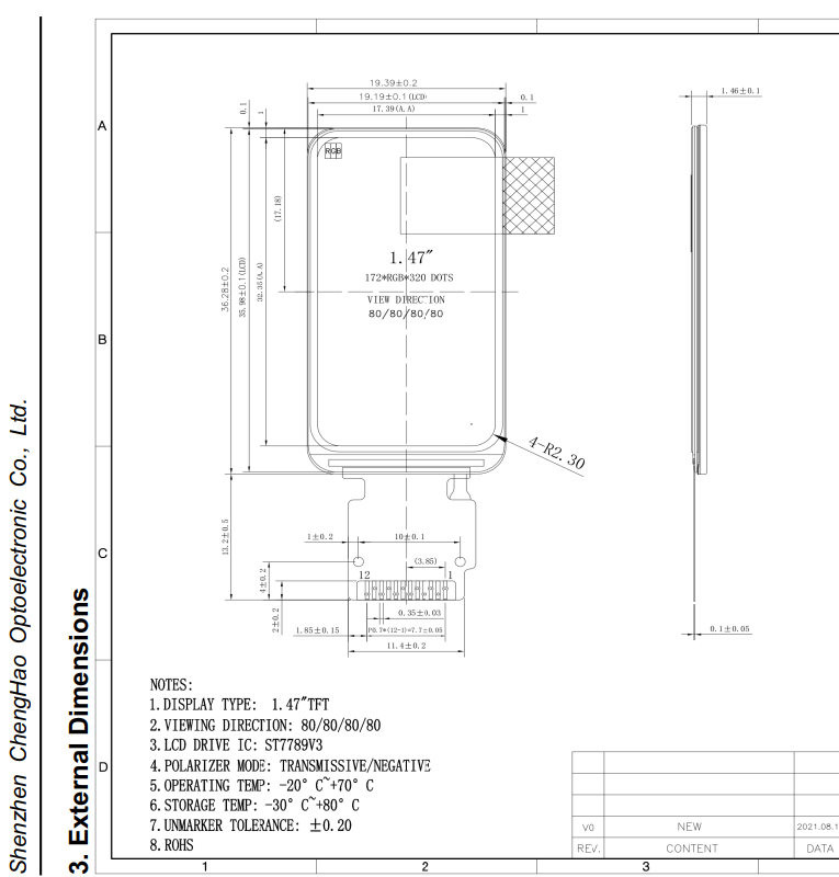 1.47" Tiny LCD Display All Viewing Angle With 4 Lines 8bit SPI Interface