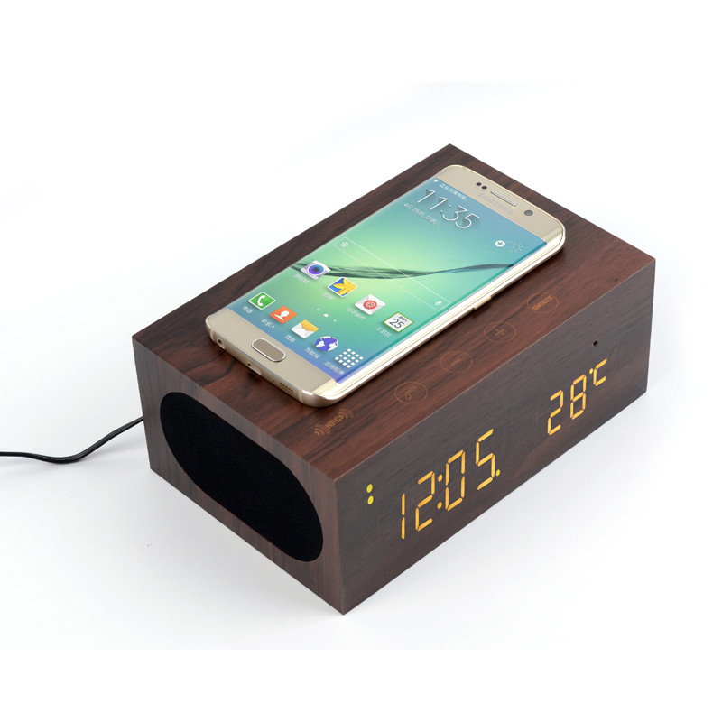 Multi-function Bluetooth Speaker : wireless charger + clock+thermometer +handfree call + NFC