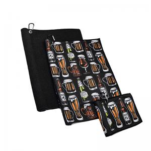 China Custom Printed Logo Microfiber Waffle Golf Towel With Hook And Clip on sale