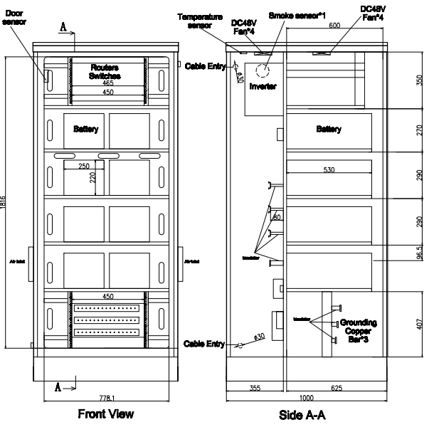 Single Wall SGCC Windproof Outdoor Rack Cabinet Galvanized Steel Front Back Door