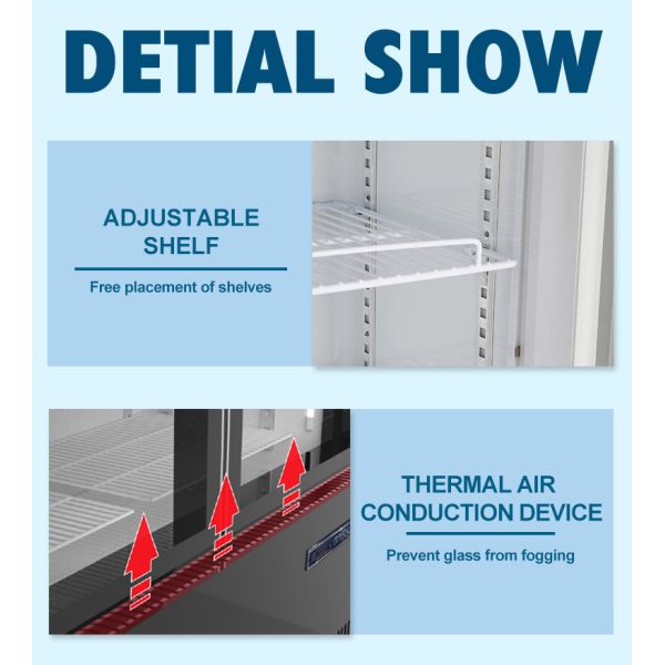 Air Cooling Upright 2 Glass Door Display Chiller 800L Digital Temperature Control