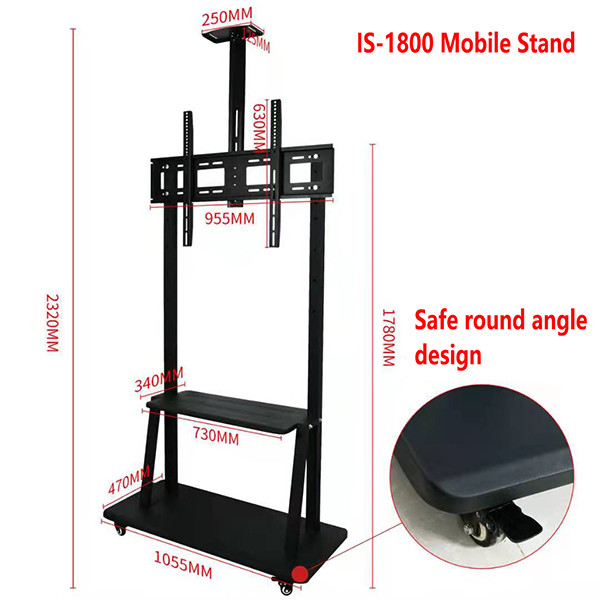 86in Interactive Whiteboard Stand 150KG Flat Panel Mobile Rolling Flat Screen Tv Stand