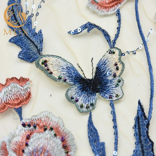 Polyester Beaded Embroidered Mesh Lace Fabric 135cm Width By The Yard