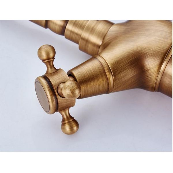 Multilayer Plating Brushed Brass Bathroom Faucet Tap Retro Style Double Control