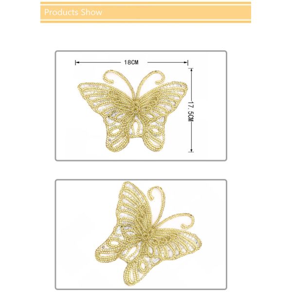 Beautiful Golden Butterfly Iron On Patch , Sequin Washable Animal Iron On Patches