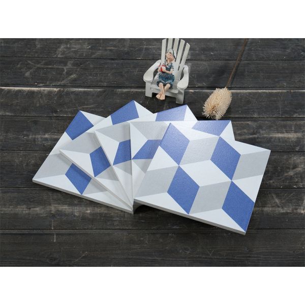 White and Blue Ceramic Rustic Tile 200x200mm for Indoor Floor