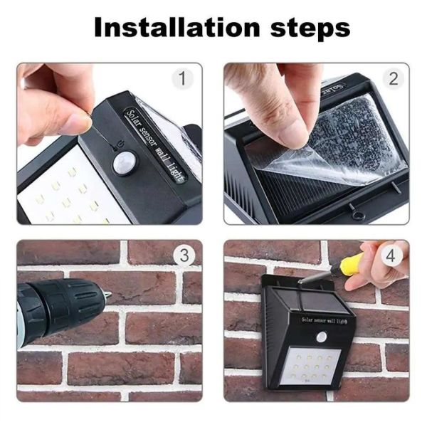 LED Solar Wall Lamp Path Staircase Outdoor IP65 Waterproof Motion Sensor Wall Light