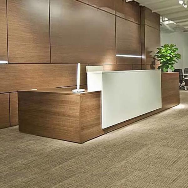 Quality 2M Wood Front Desk Reception Oak Color Customize Logo For Salon for sale