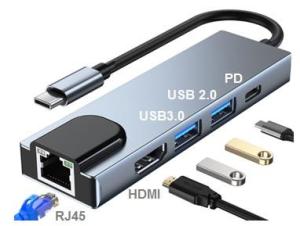 China 5 In 1 USB C Hub HDMI 4K RJ45 Ethernet PD Type C USB 3.0 USB 2.0 on sale