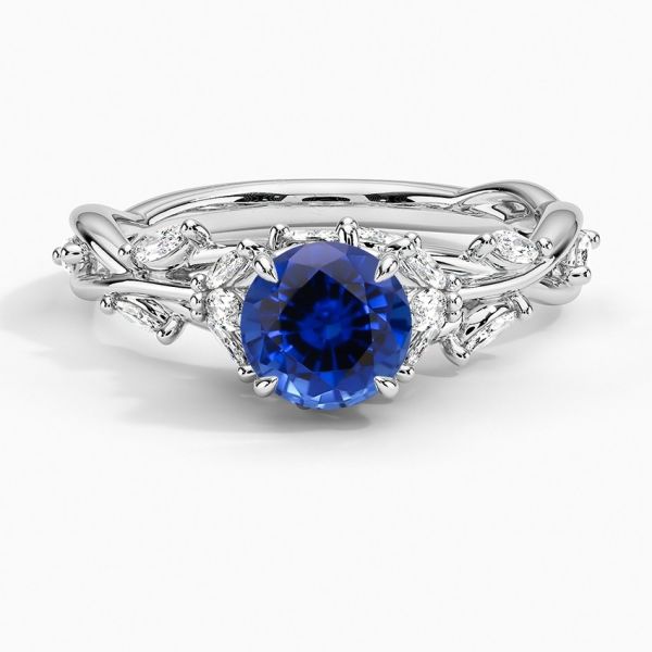Lab Created Sapphire Capella Three Stone Lab CZ Ring Set with 9x7mm Blue Oval Lab Created Sapphire