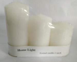 Wholesale 3pk white pillar candle packed into paper tray,then whole set be shrinked from china suppliers