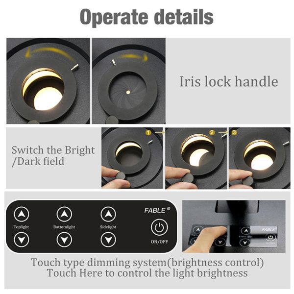 Gemology Microscope With binocular lens 4 light illumination 7-45X R1A-15