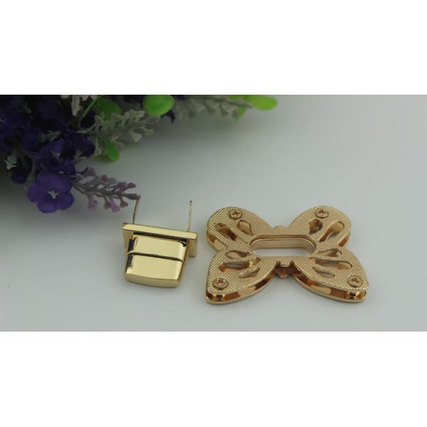 Shiny gold metal zinc alloy butterfly pattern fashion purse turn locks
