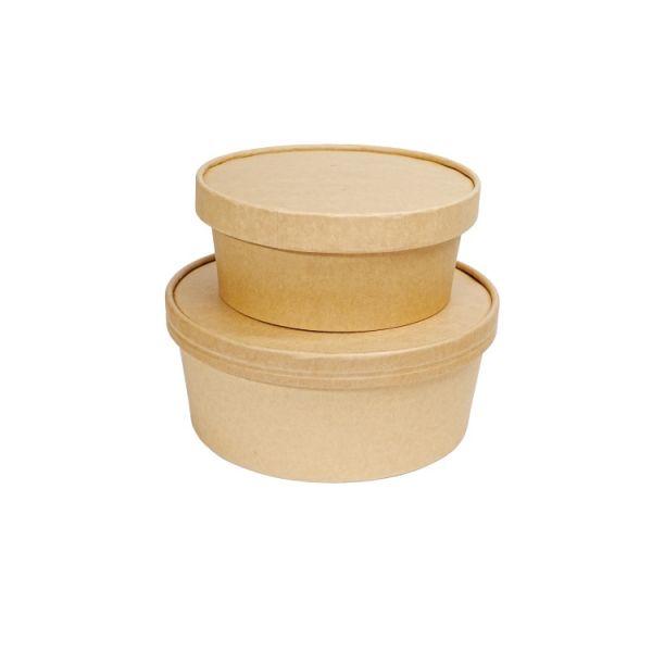 Biodegradable brown kraft paper bowl with custom printed logo salad hot soup paper bowl with lid
