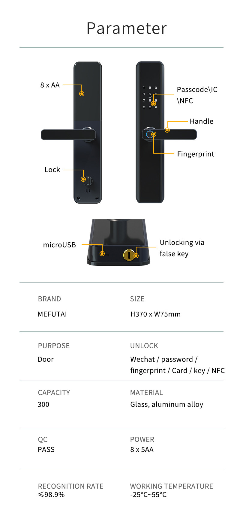Smart Fingerprint Door Lock Security Intelligent With APP Unlock Keyless Entry Keypad