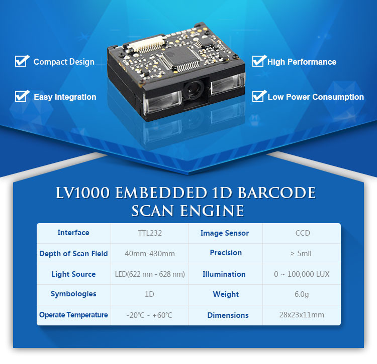 Arduino Barcode Reader Module Small Size 1D Scan Engine for Android Tablet
