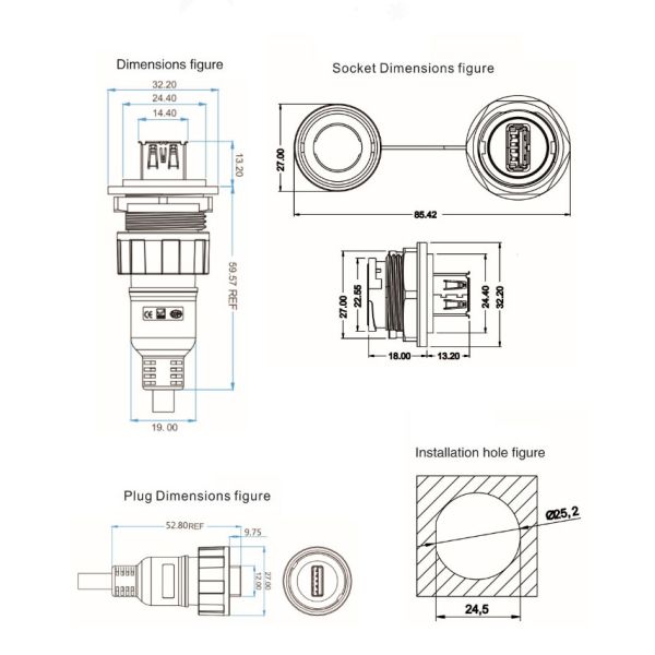 Socket Connector Cnlinko USB Waterproof Circular Male Female USB Plug Panel Mount USB3.0 Ip68 Automotive Type C Female Connector