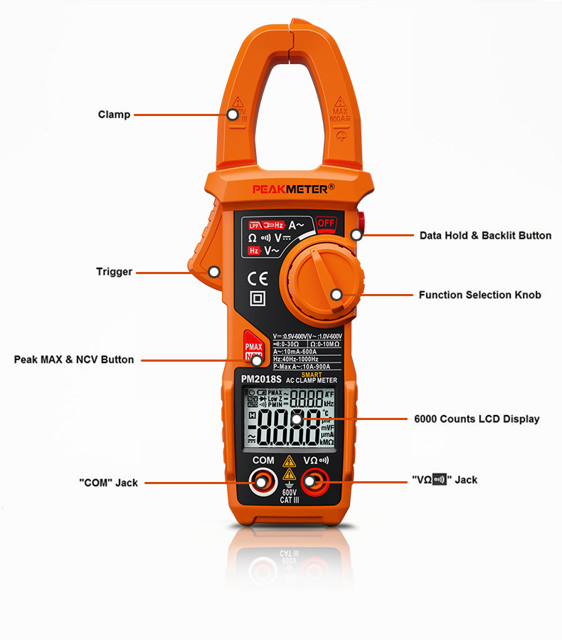 Smart AC Digital Clamp Meter Multi - Meter With Continuity Measurement