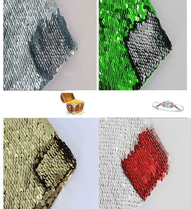 Special Color Silver Green Sequin Fabric Reversible Two-Colors for Making Pillow Case Cloths Dress