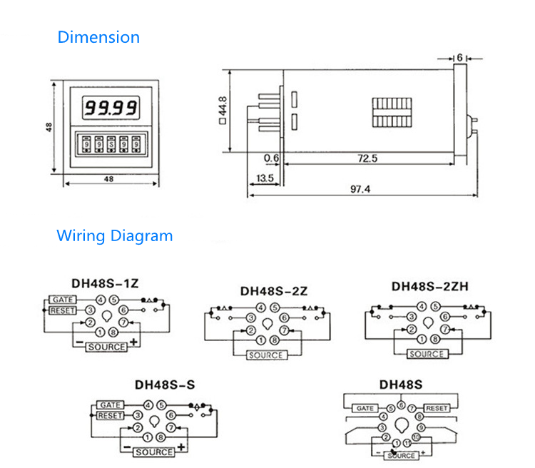 Cycle Delay 4 Digit LED Display DH48S-S DC12V 24V with Socket Time Relay