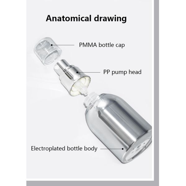 UKA55 PMMA Vacuum Pump Bottle Silver Airless Pump Packaging 35ml 50ml 100ml