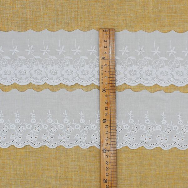9cm Polyester White Lace Embroidered Fabric For Dress