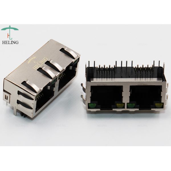 1x2 Port Shielded RJ45 Jack 8p8c Connector Right Angle MJ5688-B012-RSL2