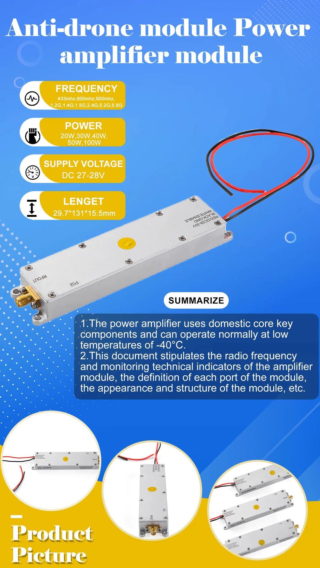 900MHz 30W GaN RF Power Amplifier Drone Counter Module for Anti Drone System Uav Detection