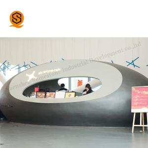 Glossy Artificial Stone Black Salon Reception Desk Round Reception Counter