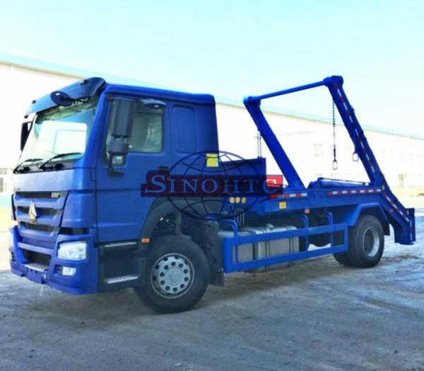 Quality 4x2 HOWO 10m3 / 12m3 Swing Arm Garbage Truck , Skip Loader Garbage Collection Truck for sale