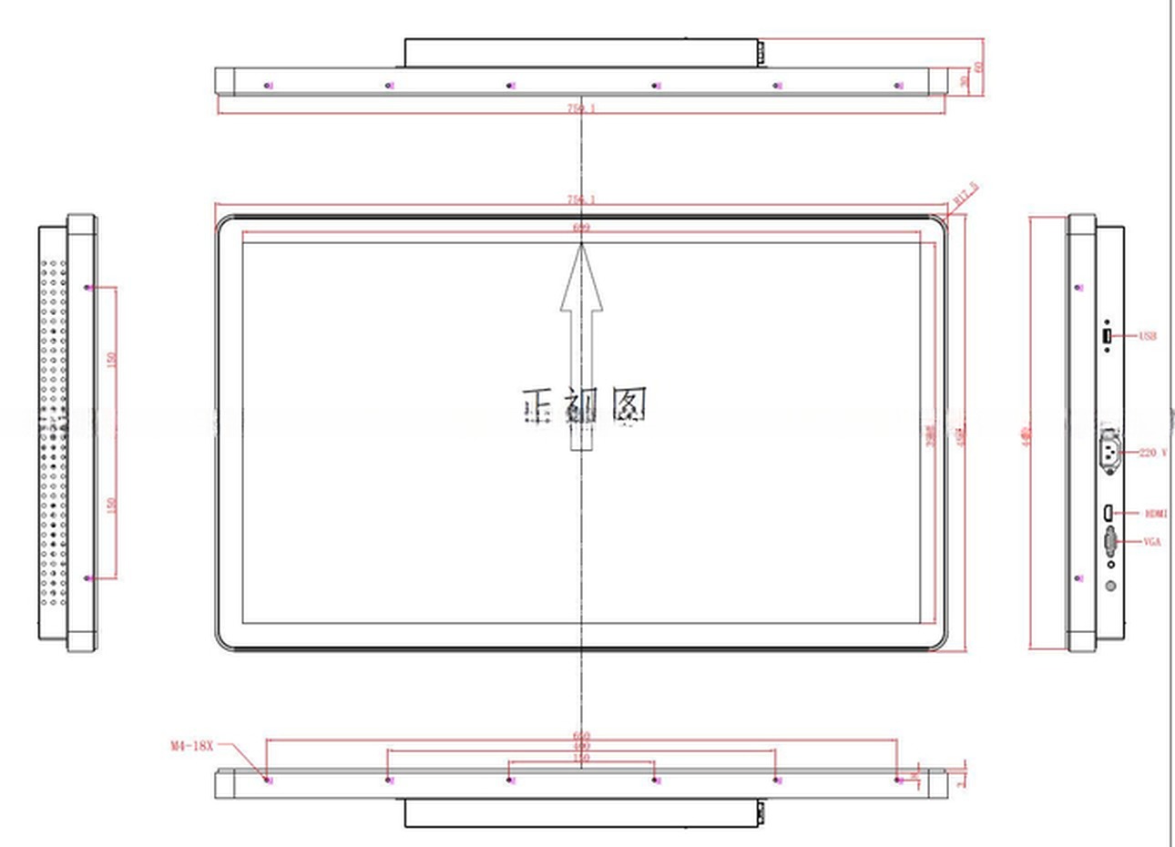 32" Inch Open Frame PCT Touch LCD Monitor For POS multi touchscreen 10 points